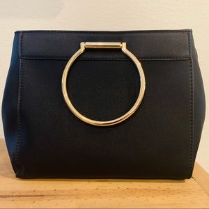 Small Black Handbag with Round Gold Handles